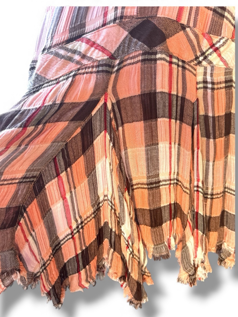 NWT Free People skirt Bordeaux Plaid Tiered Maxi peach - renaissance S (XS-M?) - Picture 12 of 17